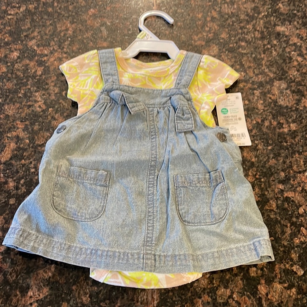 NWT Carters girls onesie with snaps at bottom and dress overlay